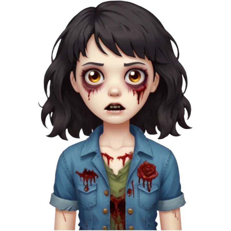 A zombie with big wavy dark hair and short bangs emoji