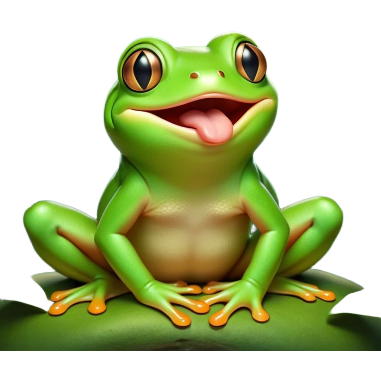 Cinematic Cute Yawning Green Tree Frog Portrait Emoji, Head tilted slightly with a dramatic, wide-open yawn, showcasing a compact, vivid green body with gently drooping eyelids and half-closed, drowsy eyes, Simplified yet irresistibly adorable features, highly detailed, glowing with a soft, cozy jungle glow, high shine, relaxed yet expressive, stylized with a dash of whimsical amphibian charm, soft glowing outline, capturing the essence of a drowsy yet affectionate green tree frog that appears ready to stretch out for a nap! emoji