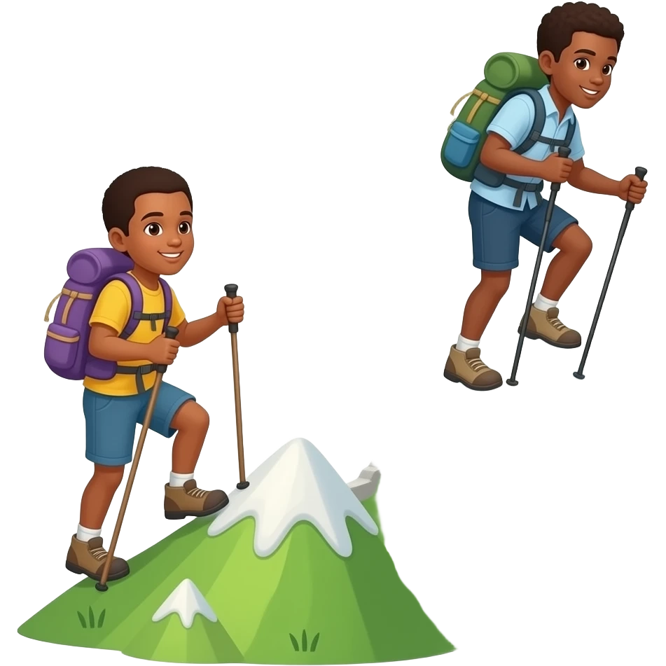 Person hiking down one kids mountain and they’re cockney climbing uphill in another mountain kids, showing       Black emoji