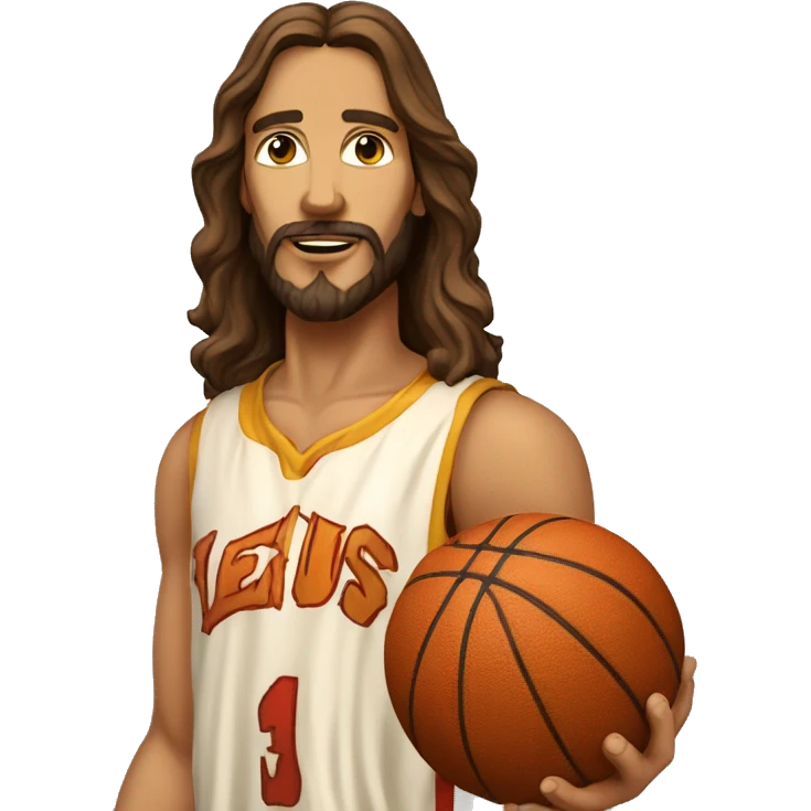 Jesus qui joue au basket-ball not a close up byrealistic face emoji