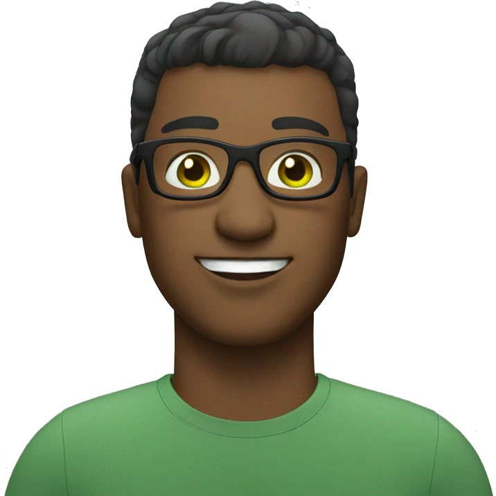 guy with square glasses with short hair, white green eyes emoji