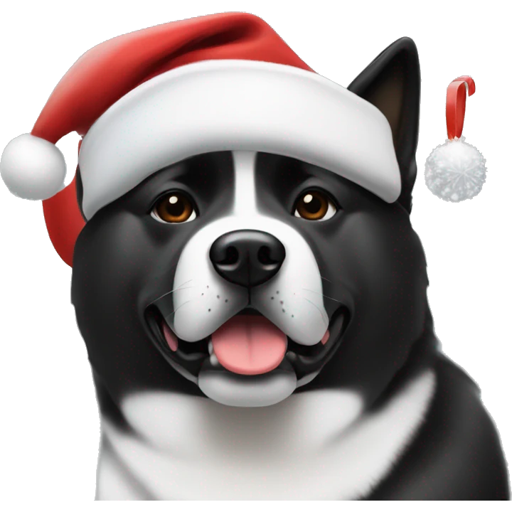 Black American akita wearing Christmas hat with his black and white American akita friend  emoji