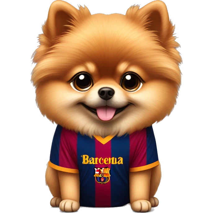 cute pomeranian wearing barcelona jersey emoji