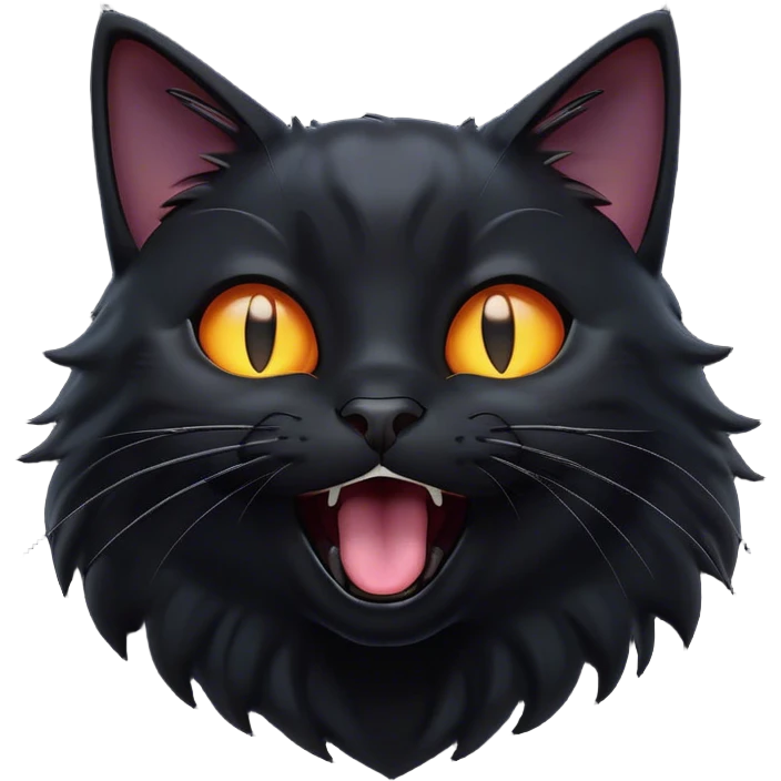 Cinematic Comical Black Cat Portrait Emoji, Head tilted dramatically while yawning exaggeratedly, sleek black fur with subtle hints of dark gray, Simplified yet hilariously adorable features, highly detailed, glowing with an almost sarcastic glow, high shine, a mix of lazy and curious, stylized with a touch of playful whimsy, bright and alert but with a comical expression, soft glowing outline, capturing the essence of a mischievous yet overly dramatic kitten, so funny it feels like it could leap off the screen and sassily demand attention! emoji