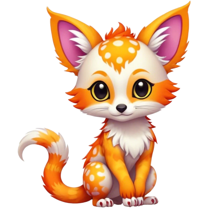 Feral Rare Fantasy vibrant colorful tropical cute, kawaii, cool, ed Vernid-Trico-species by LiLaiRa, random markings, tufted tail, tufted ears, full body, cheek markings emoji