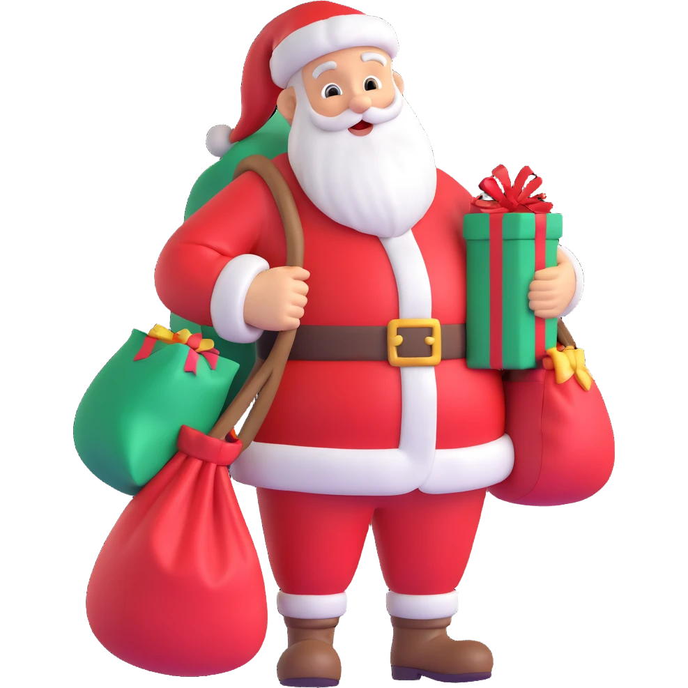 Santa Claus with a sack of gifts, festive and joyful emoji