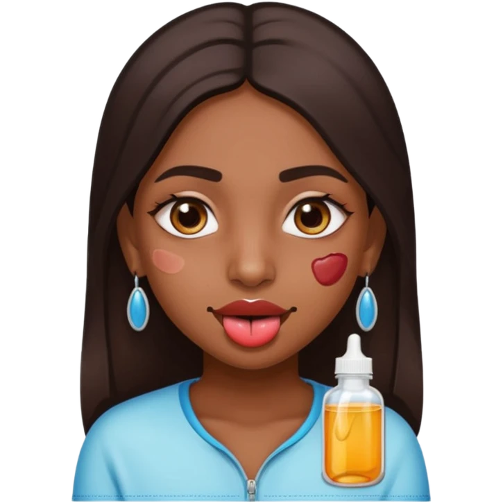 make a tongue sticking out expression for this indian girl that has transparent under eye gel patches emoji