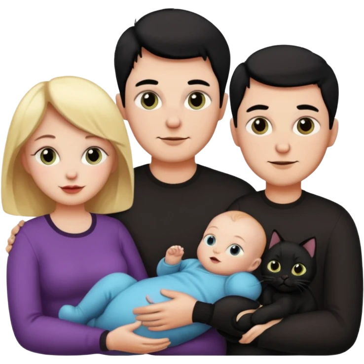 mom, dad, baby and black cat emoji