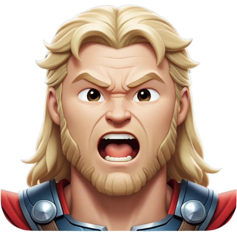 Cinematic Realistic Thor Portrait, head tilted slightly with a dramatic, wide-open yawn, revealing a relaxed yet powerful presence. The natural interplay of light accentuates his muscular contours and tender expression, balancing his legendary might with an unexpectedly human moment of repose. emoji