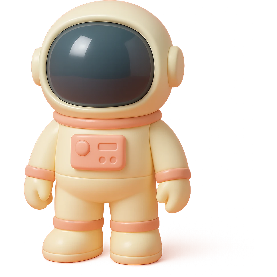 astronaut with a shiny helmet and space suit, standing pose in vinyl figure style emoji
