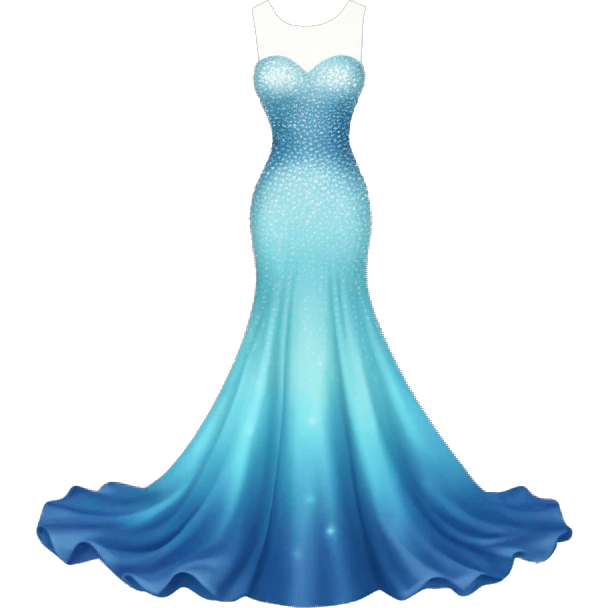 Realistic isolated long pastel blue formal party dress with gradient shiny sparkling navy blue diamonds on it. emoji