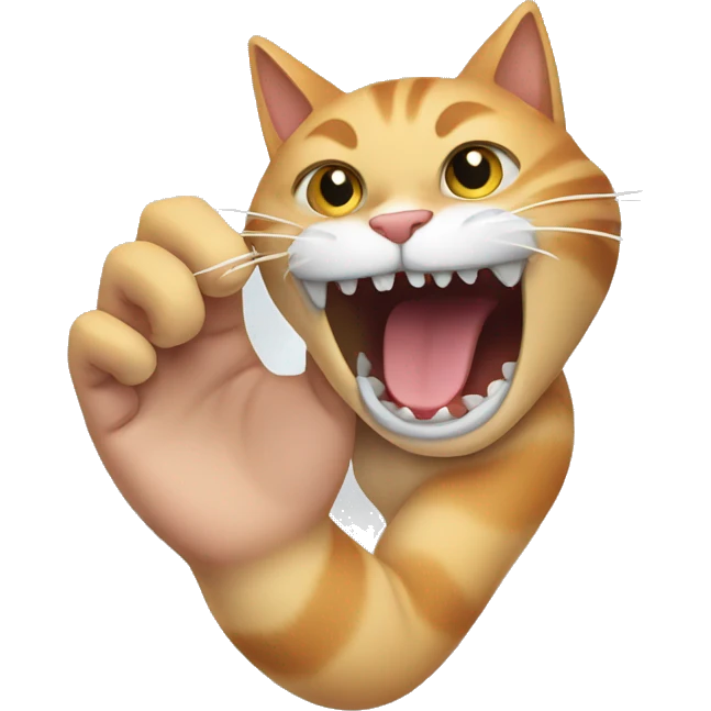Cat biting a hand emoji