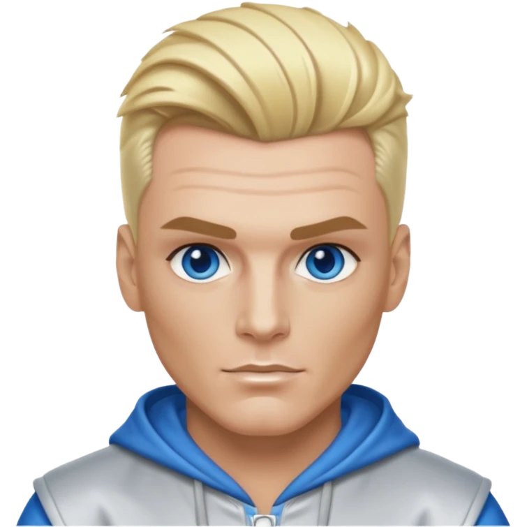 Vanilla Ice with blue eyes, blonde hair, silver outfit emoji