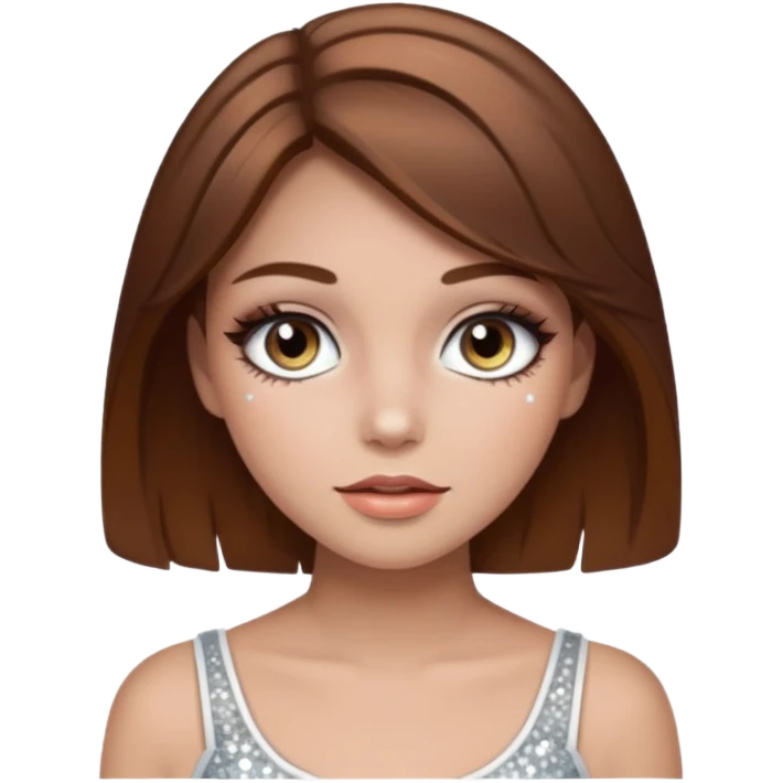 Girl with brown hair with sparkly white eyeshadow emoji