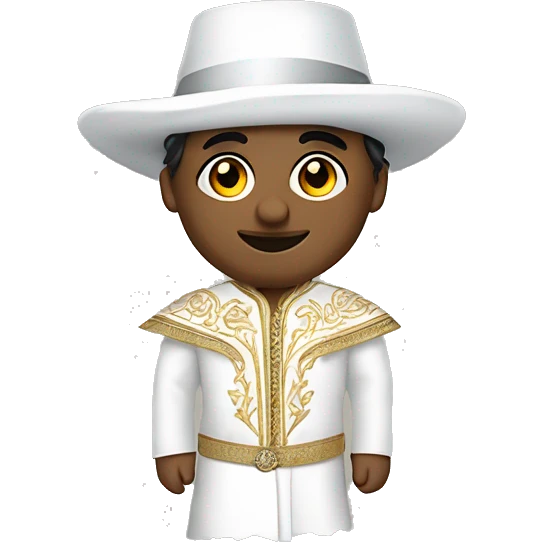 An emoji of a traditional Turkish circumcision outfit, featuring a white suit with decorative embroidery, a cape, and a matching hat adorned with feathers emoji