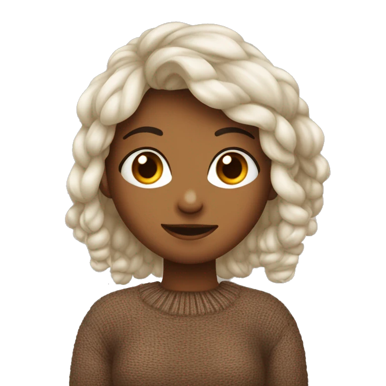 una ragazza con i capelli marroni e occhi scuri con un maglione di natale  emoji