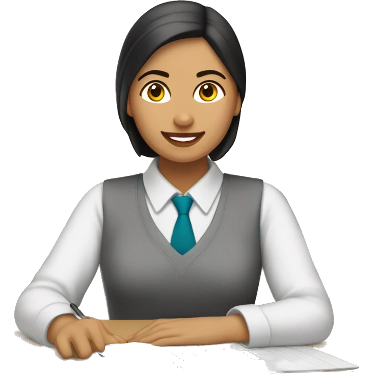 mujer morena feliz trabajando en dseño gráfio emoji