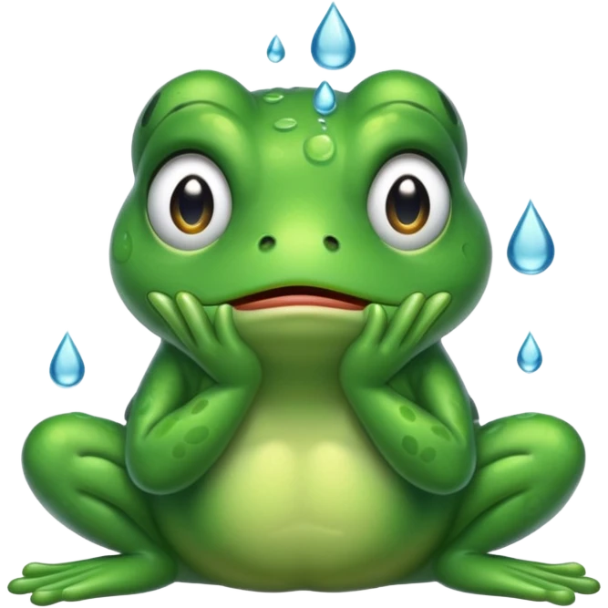  قورباغه ای که‌ ناراحته و دستش رو سرشه و اشکش در اومده emoji