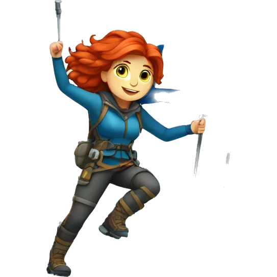 a red hair female mountaineer summitting ice peak with greek flag emoji