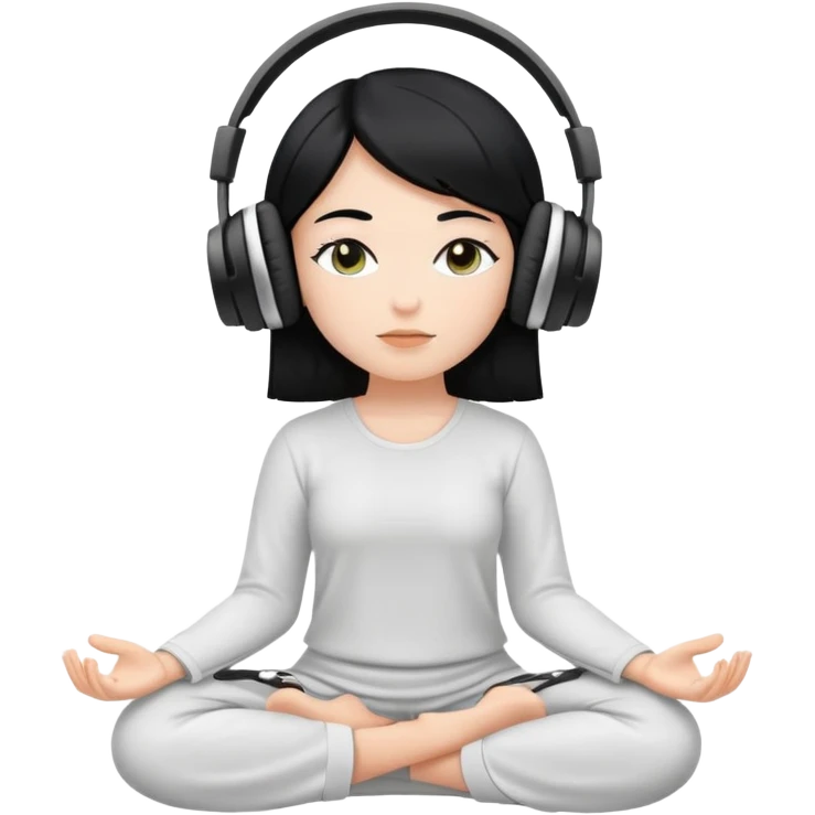 White girl, meditating with headphones on hair black emoji