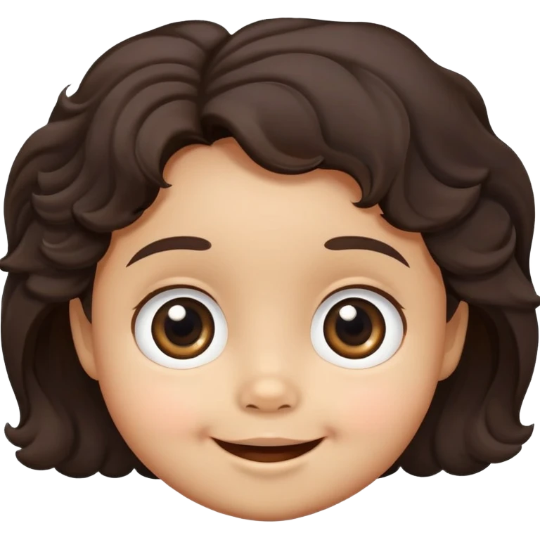 close-up of round smiling toddler face only with big eyes, medium skin tone, dark wavy hair, no neck visible, just the face emoji