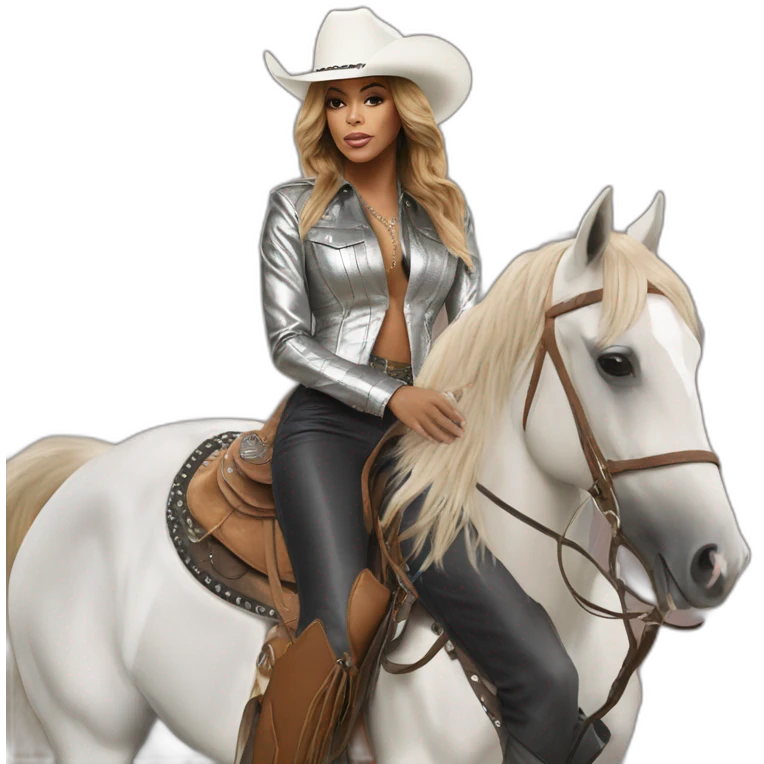 Beyoncé wear in silver cowboy  ridding   reneigh horse emoji