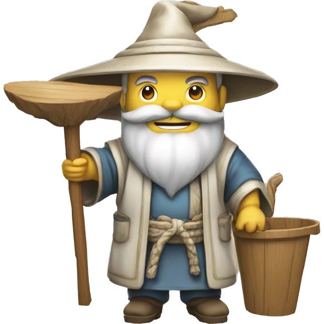 Lu Ban is a legendary figure in Chinese mythology, depicted as a clever craftsman often wearing wide robes, a broad-brimmed hat, and carrying woodworking tools. 🛠️🎩👕 emoji