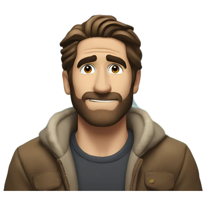Jake gyllenhaal as jake twist with a mountain and rainbow behind him emoji