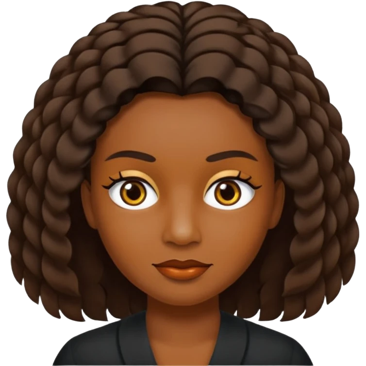 Crie um emoji que tenha o cabelo castanho médio, de cumprimento no peito, que tenha uma franja no tamanho da sobrancelha, com os olhos escuros e que use uma regata preta emoji