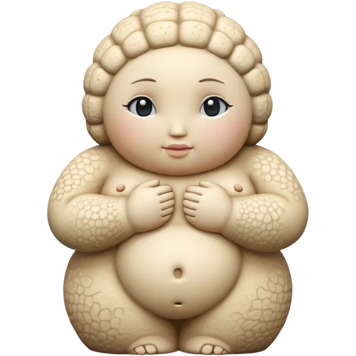 Venus of Willendorf prehistoric limestone figurine, rotund female figure with detailed rounded body emoji