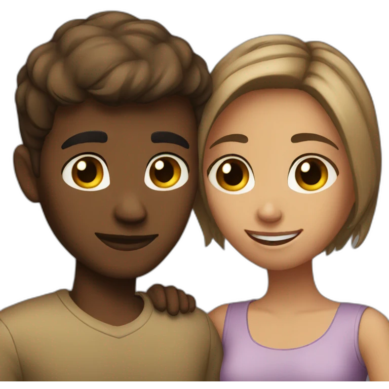 Dark blonde Boyfriend and short brown hair girlfriend hugging emoji