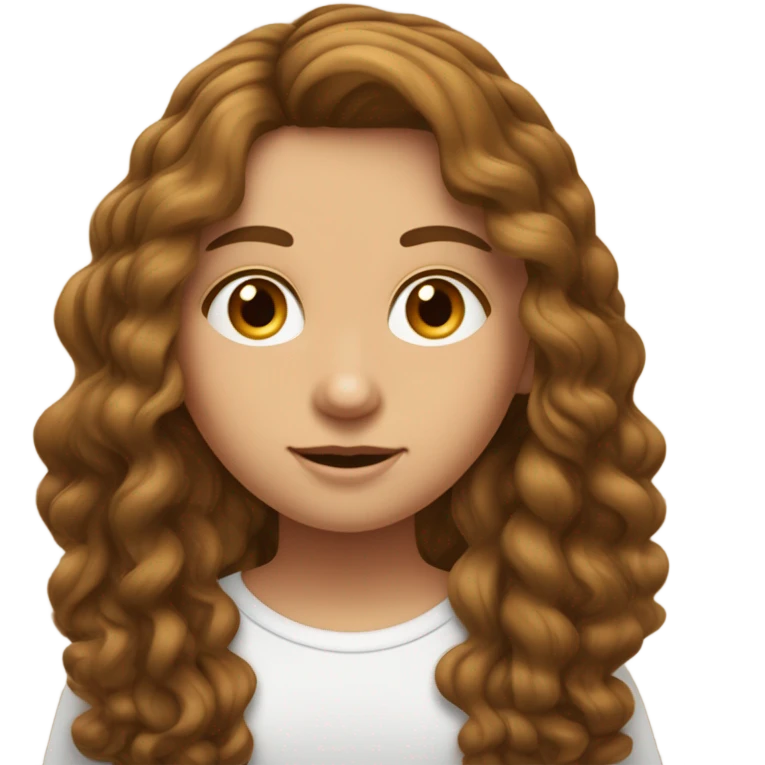 uma menina adolescente, branca um pouco bronzeada, cabelo ondulado e castanho médio, olhos castanhos emoji