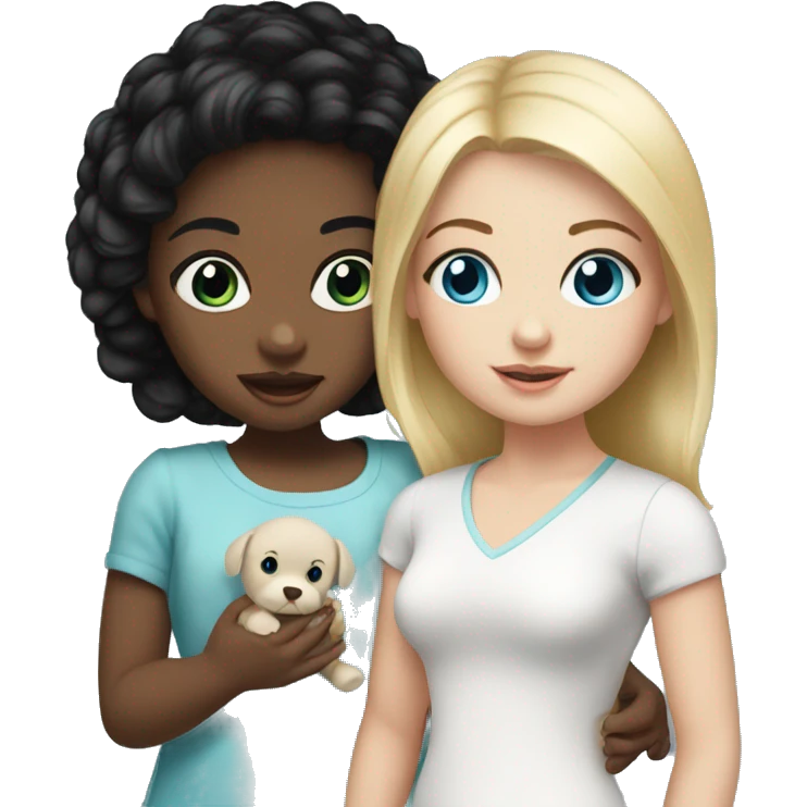 white Girl with black hair and blue eyes playing with baby doll emoji