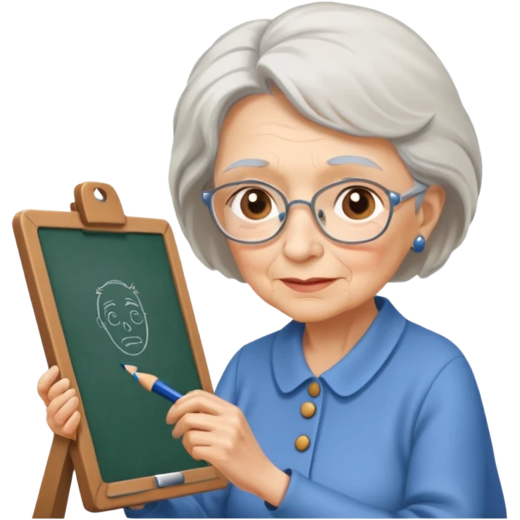 An elderly woman sketching, art board,nice picture. emoji