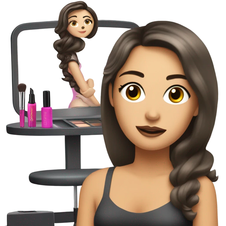 Makeup kit In makeup chair and white brunette girl emoji