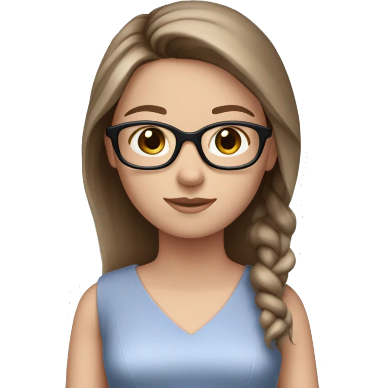 White Girl with straight brown hair blue eyes and glasses pink dress  emoji