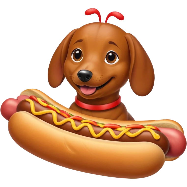 weiner dog dressed up like a hot dog emoji