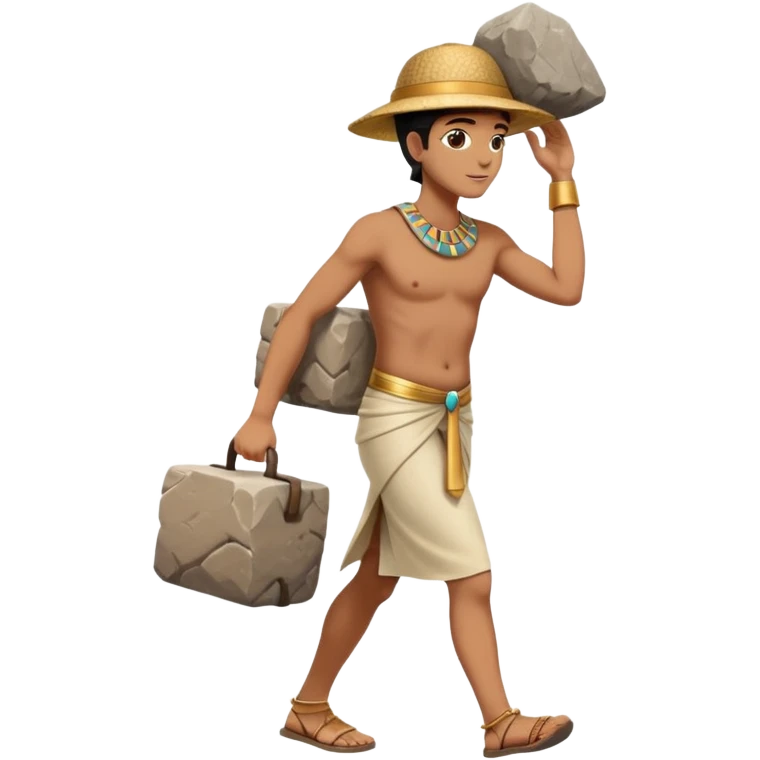 fullbody ancient Egyptian worker carrying a rock block on their back, no fancy hat, walking emoji