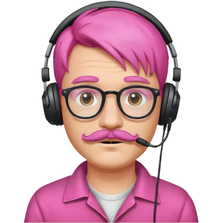 headphone and spectacles, mustached pink hair man emoji