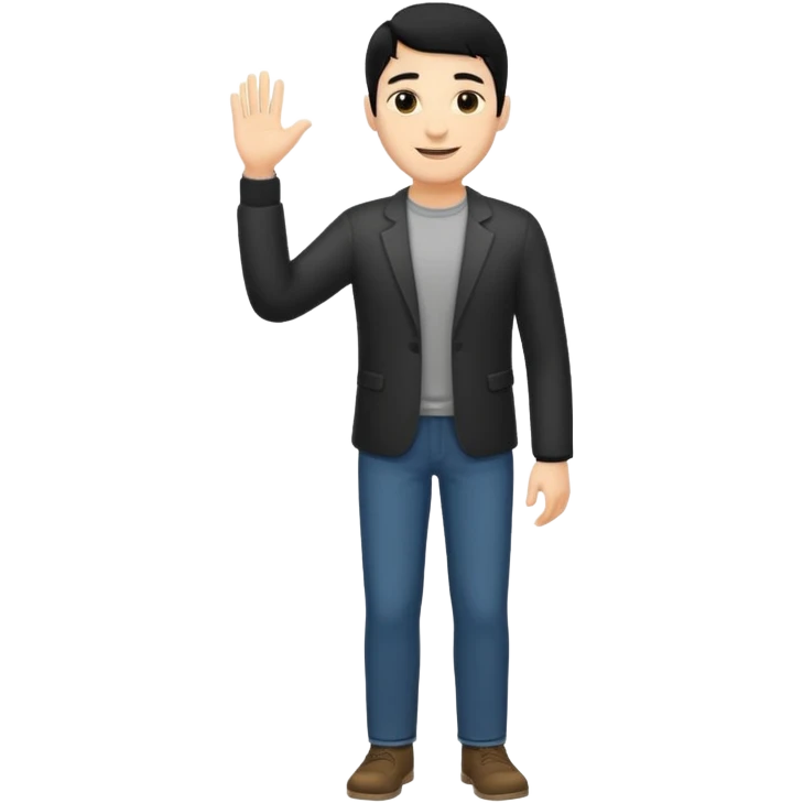 ligth man black hair full body greeting emoji
