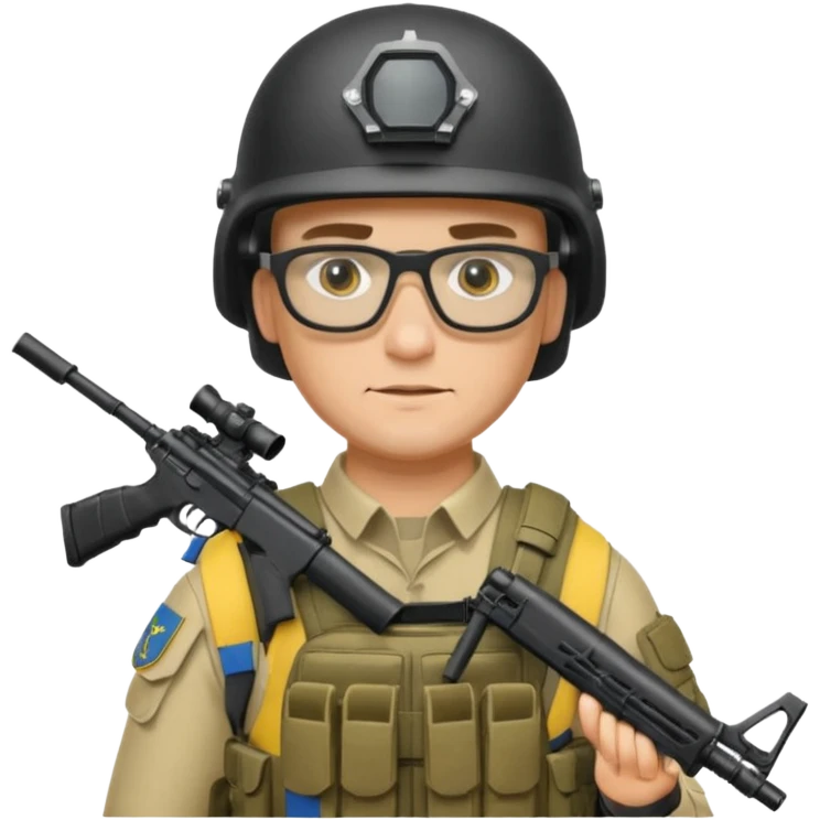 Ukrainian intelligance agency warrior man in platecarrier with nato riffle in helmet and glasses emoji