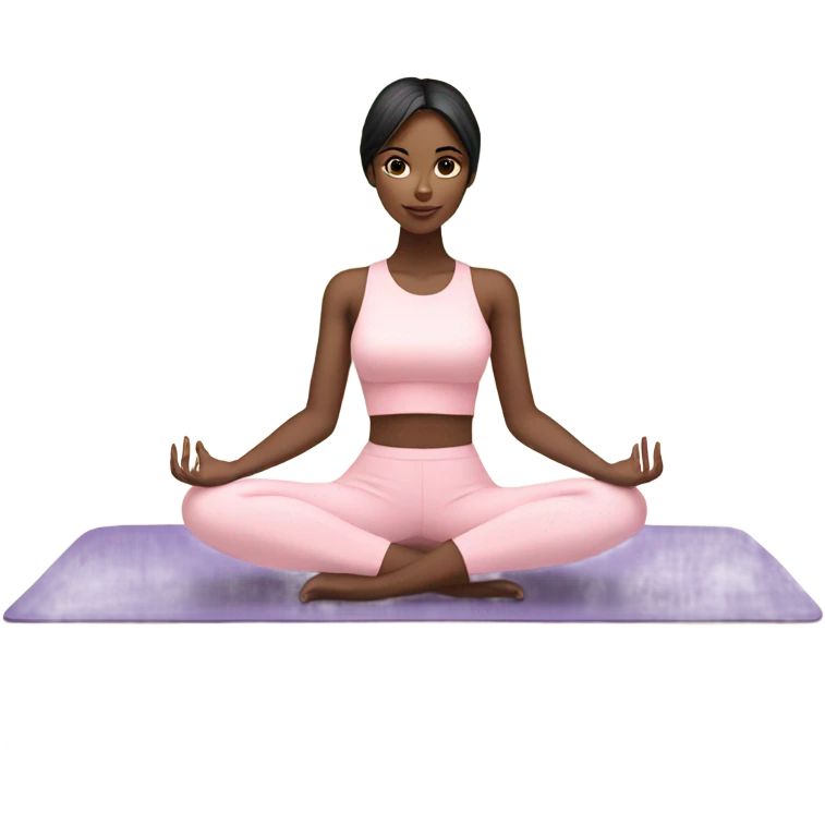 Fair skin, black hair yoga beautiful girl in light pink clothes sitting on a yoga mat emoji