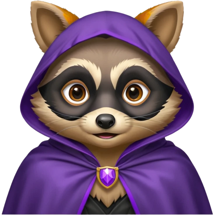 . l'expression du visage du raton est ultra surpris "shock" alors ce raton laver doit être équipé d'une cape de thieving noir avec trim bordure mauve comme dans le jeu old school runescape. au centre de la cape une icone de masque de voleur est visible  emoji