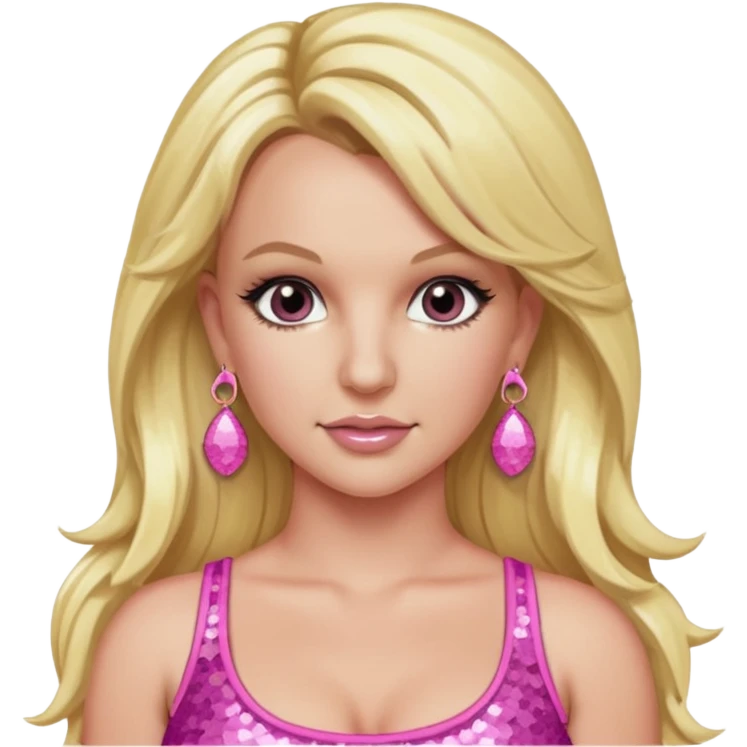 Britney Spears with long blonde hair, pink sequin crop top, pink earring emoji
