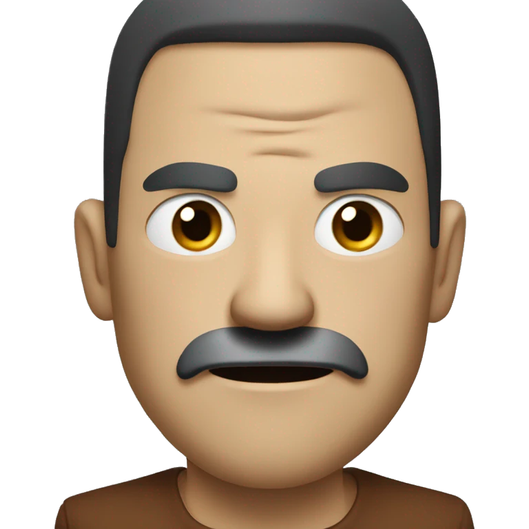an angry man with very short black mustache. short hair to right emoji