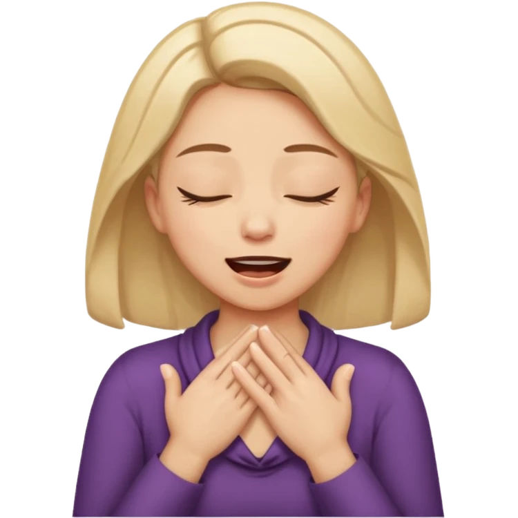 eyes closed and mouth wide open and hands cupped around her neck - her eyes are squinty with excitment emoji