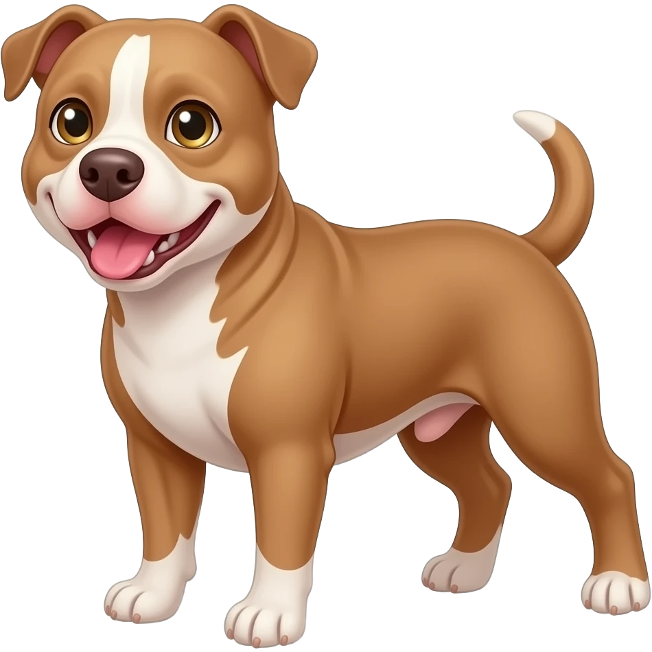 Tan pit mix with pink nose and white stripe down her nose and gold eyes happy pup emoji