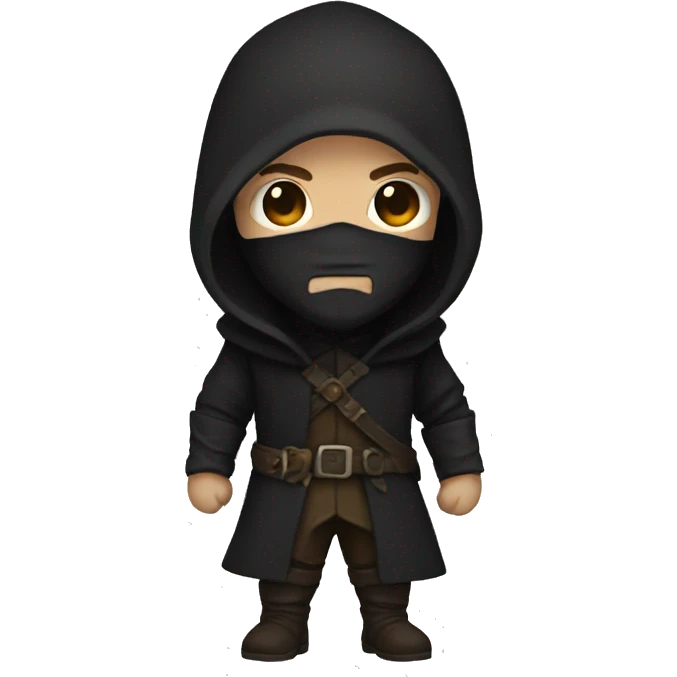 bald human rogue with brown beard and black hood emoji