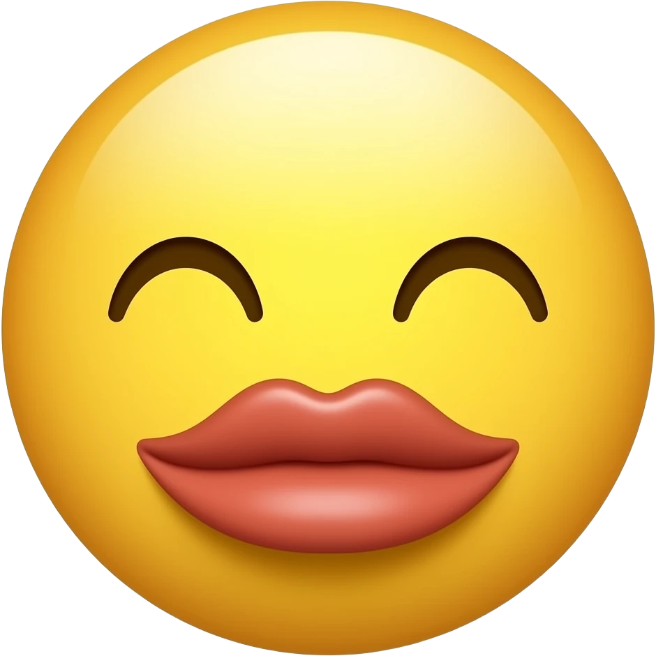 Yellow round head with no body with red-ish lips pucked out with eyes closed trying not to laugh emoji