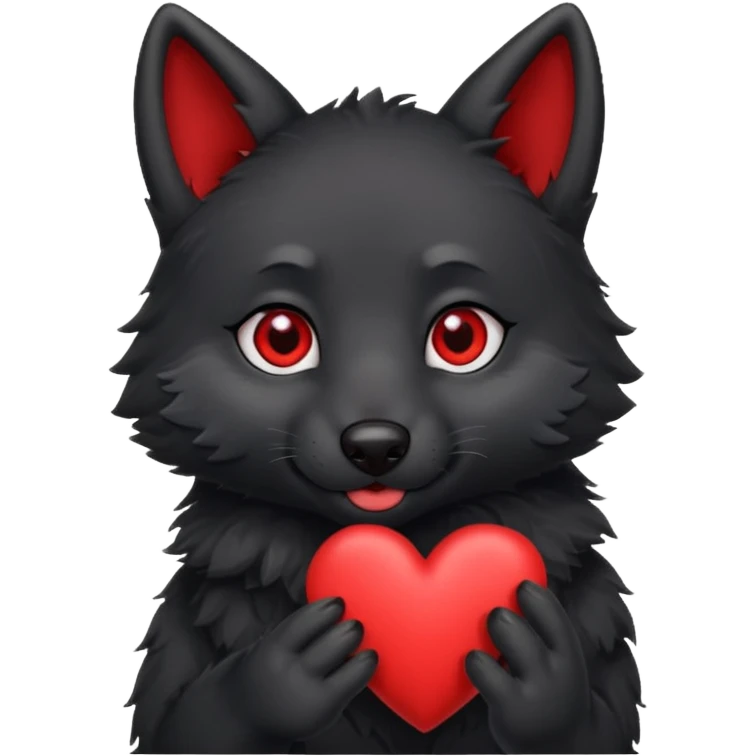 cute black wolf holding a heart emoji